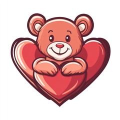 Fototapeta premium Adorable Cartoon Teddy Bear Holding a Big Red Heart, Symbol of Love and Affection