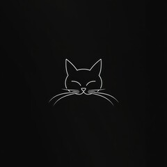 Minimalist White Line Drawing of a Cat with a black background for a sleek aesthetic