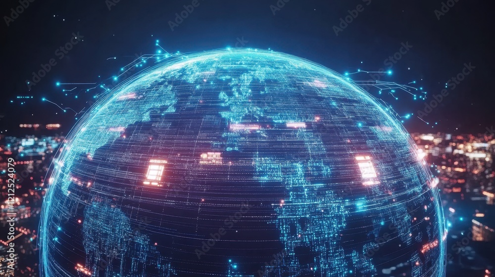 Poster futuristic digital globe with network connections and data visualization