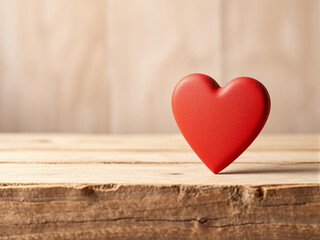 Fototapeta premium Red Heart on Wooden Table with Copy Space