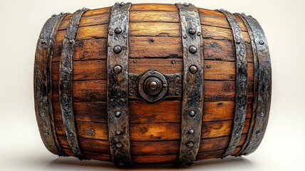 Fototapeta premium Old Wooden Barrel with Iron Bands Isolated