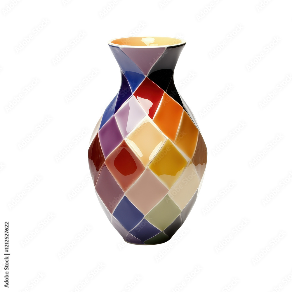 Poster colorful decorative vase with intricate design and patterns placed on a wooden surface isolated on t