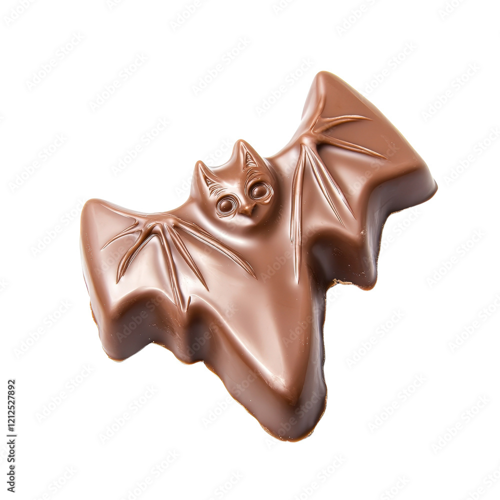 Poster chocolate bat resting on a black background with a smooth and glossy texture isolated on transparent