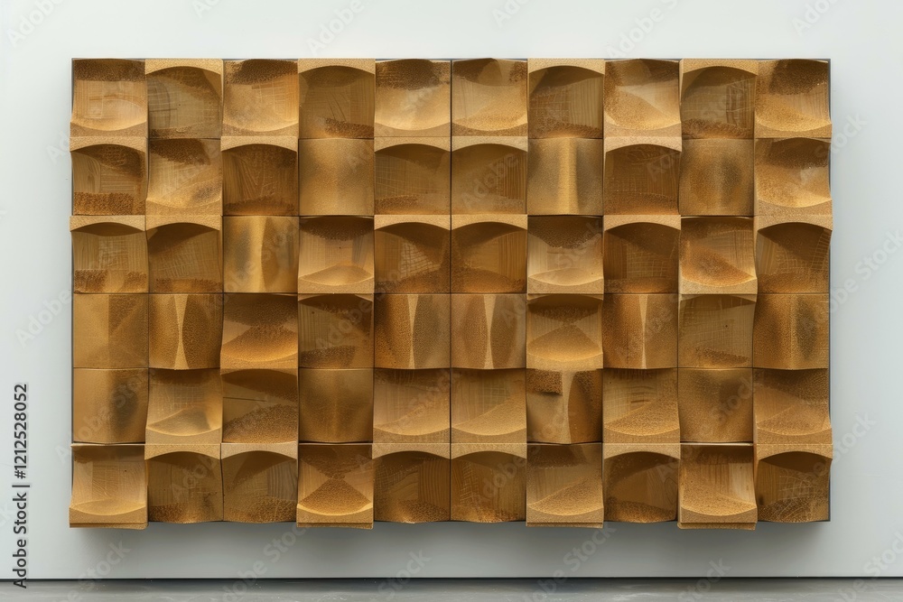 Poster wooden wall sculpture creating a pattern of concave shapes, adding a touch of modern art to a minima