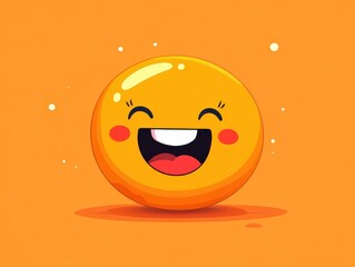 Bright and Cheerful Orange Smiley Face Icon with a Big Grin on an Orange Background Representing Joyful and Positive Emotions through a Cartoon Style