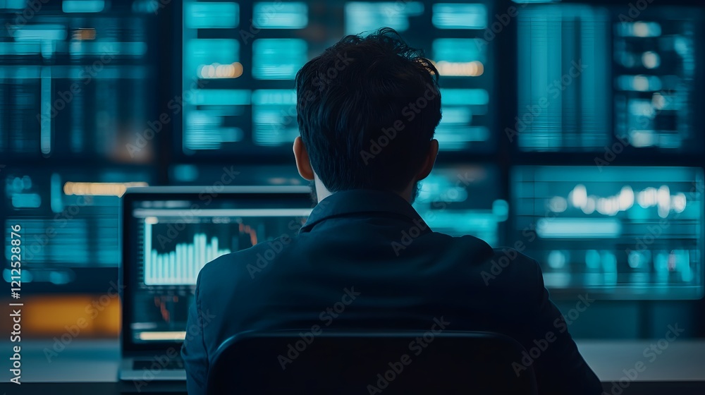 Aufkleber futuristic fintech workspace with floating holographic data visualizations