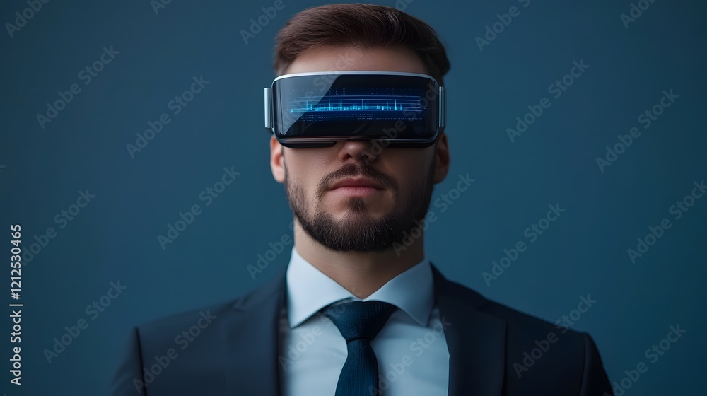 Aufkleber businessman using augmented reality for data analysis on professional background