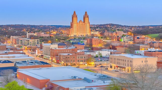 Evening Panorama of Dubuque, Iowa: Cityscape at Dusk