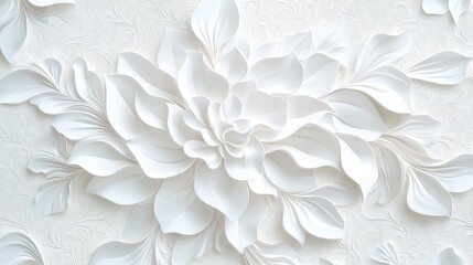 White floral 3D wall art, textured background, interior design, home decor