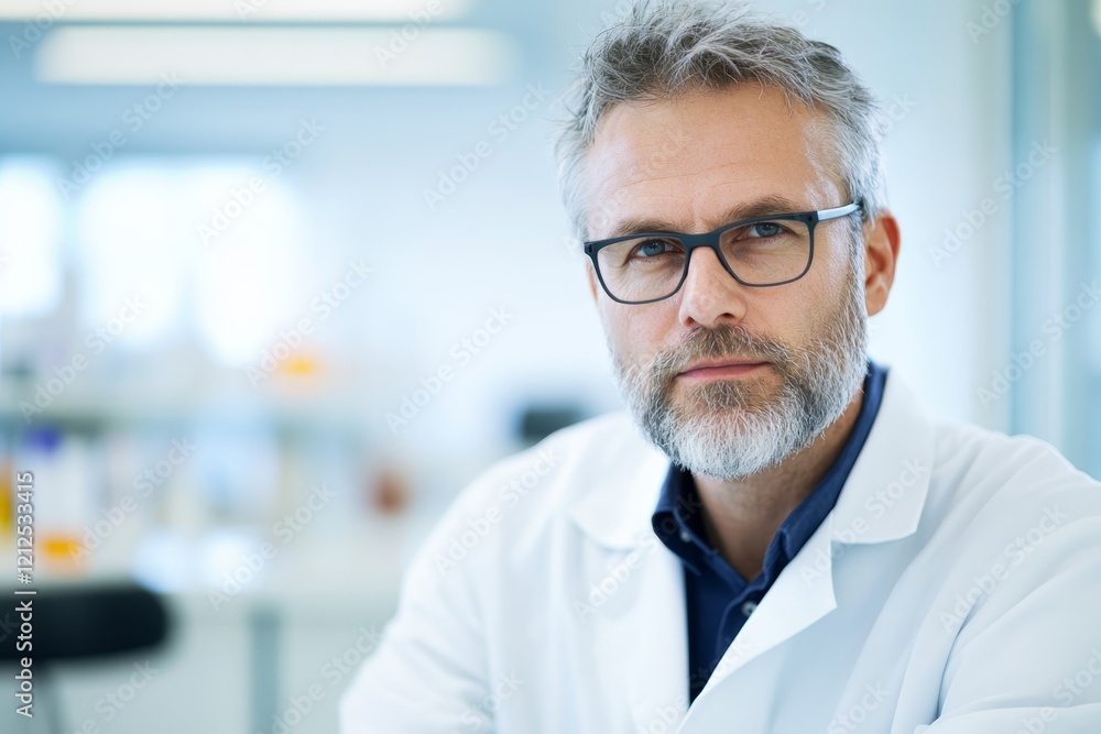 Aufkleber experienced scientist in a laboratory setting focused on research and analysis during daylight hours