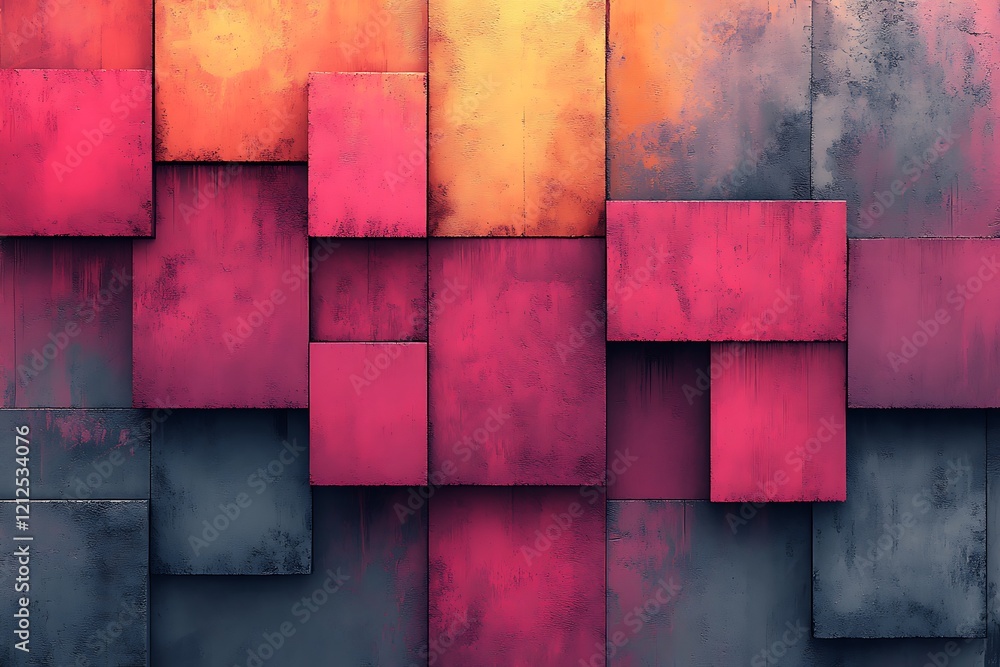 Poster abstract geometric pattern of painted rectangular blocks
