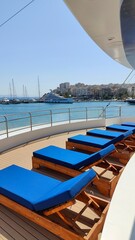 Fototapeta premium Interior and exterior design of a luxury sailing yacht / boat in the blue mediterranean sea