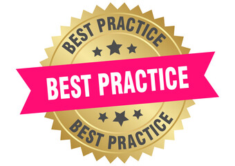 best practice. best practice round pink and gold label isolated on transparent background