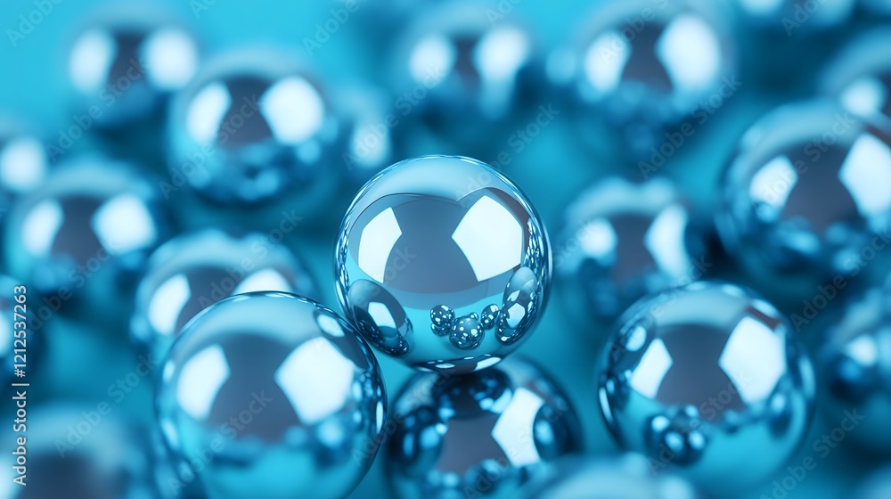 Poster reflective spheres overlapping in glossy abstract depth and motion