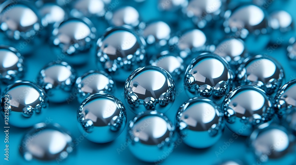Poster overlapping reflective glossy spheres creating depth and motion in abstract design