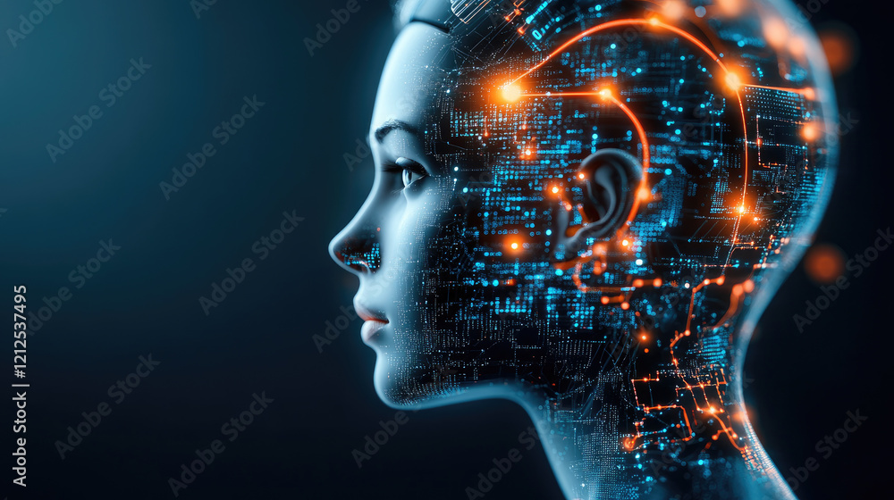 Poster innovative brainstorm session for ai development virtual digital futuristic environment side view co
