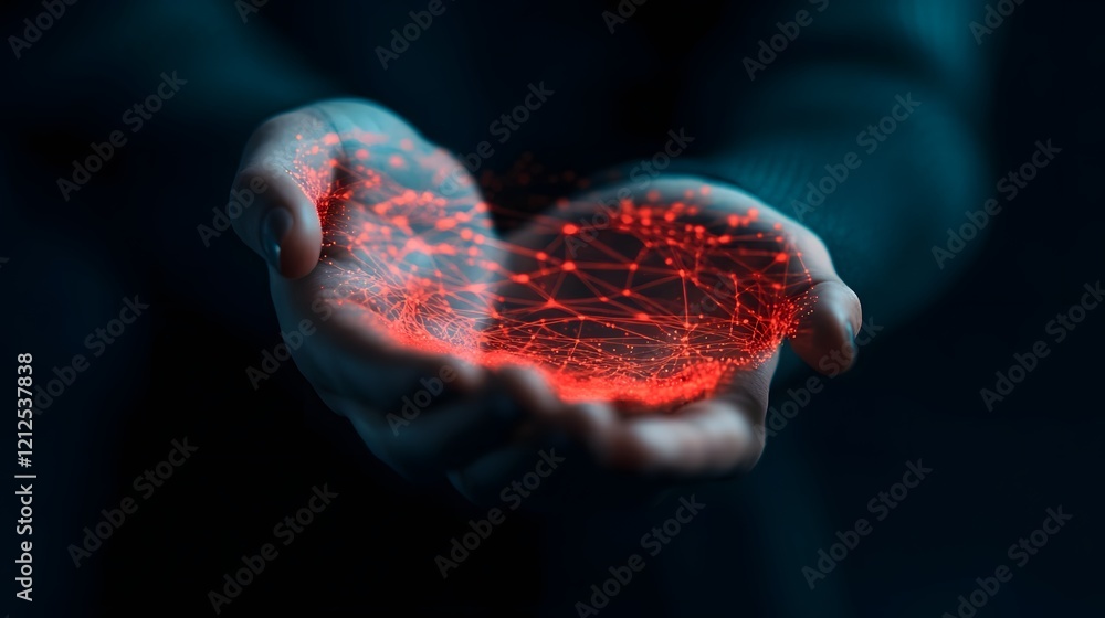 Aufkleber hands presenting futuristic augmented reality data visuals for business concepts