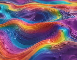 Obraz premium A rainbow-colored liquid forming a wavy pattern, iridescent sheen, undulating waves, rainbow-colored liquid