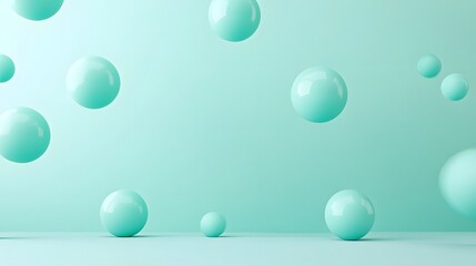 Mint Green 3D Bubbles Floating in Surreal Abstract Space