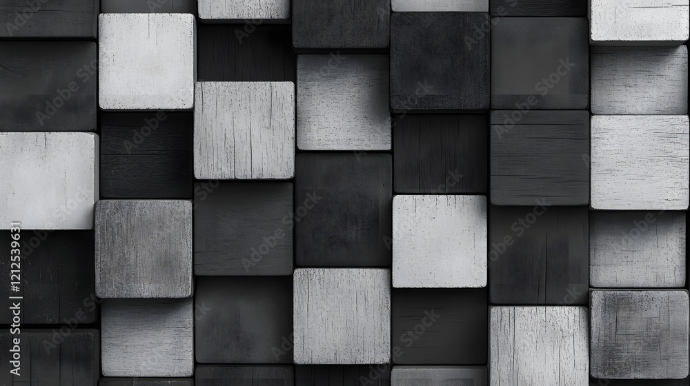 Poster seamless monochrome geometric cube pattern in minimalist and textural design