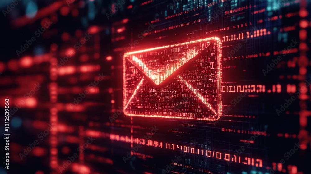 Poster digital email icon surrounded by binary code on a cyber background