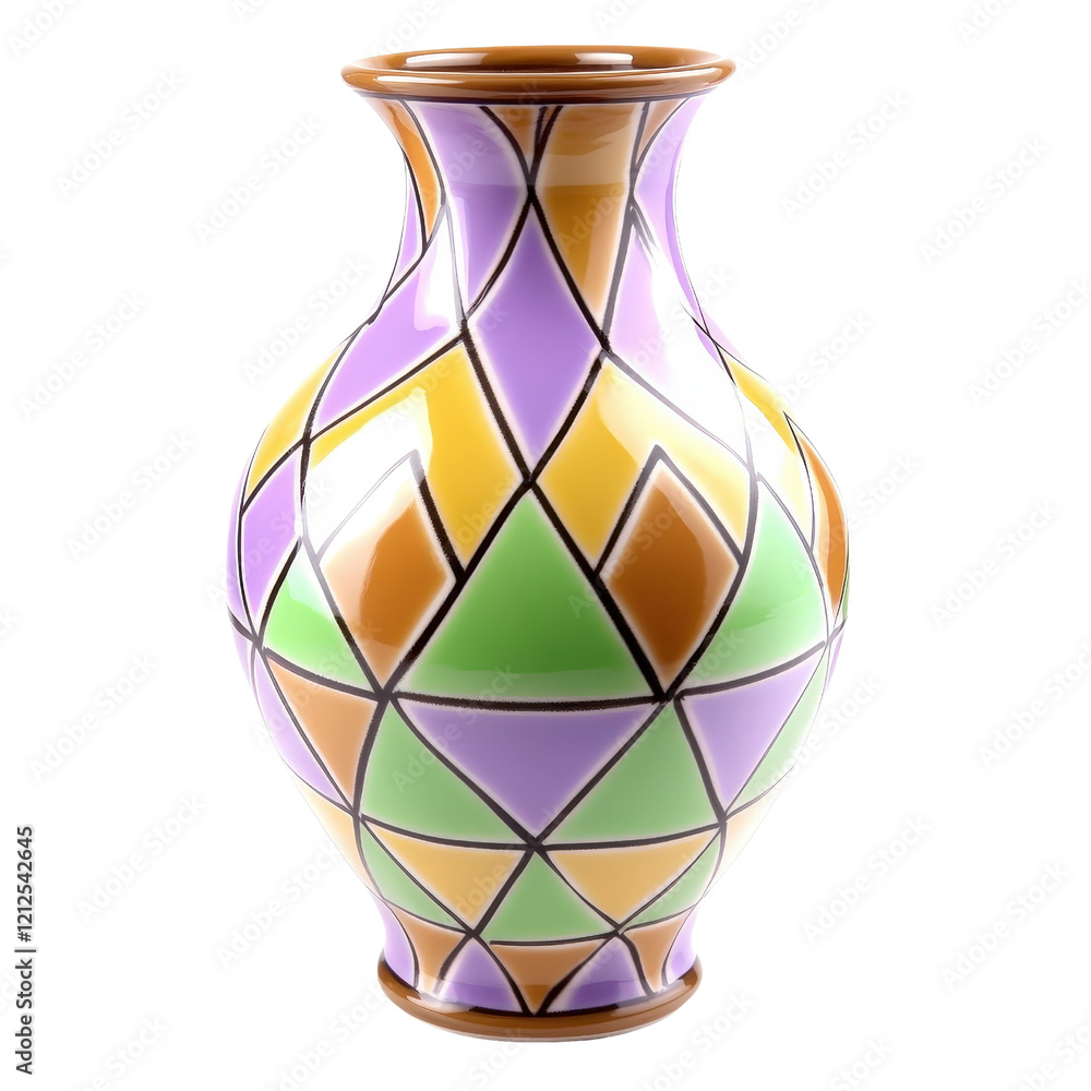 Poster vase with colorful geometric design and patterns on a white background for home decor and interior d