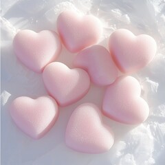 Fototapeta premium Pastel Pink Hearts on Soft White Surface for Minimalist Elegance, pastel pink heart