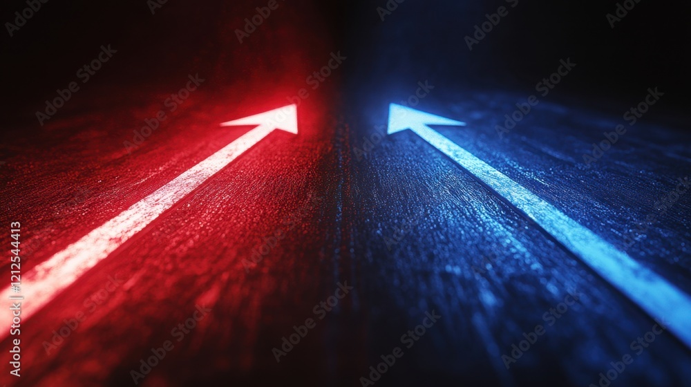 Poster dynamic arrows pointing in opposite directions on a dark surface