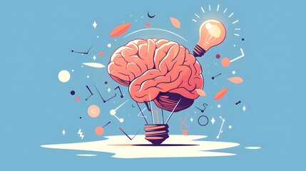 A simple graphic design of a human brain with a lightbulb, symbolizing ideas, memory, and cognitive processes