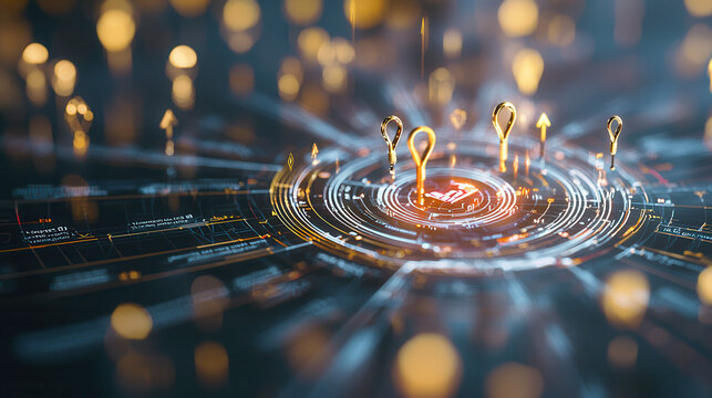 futuristic concept of consumer targeting with glowing digital markers and data visualization