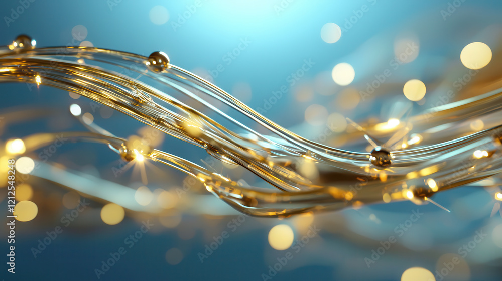 Aufkleber golden strands of light intertwine with glowing orbs, creating mesmerizing abstract design against s