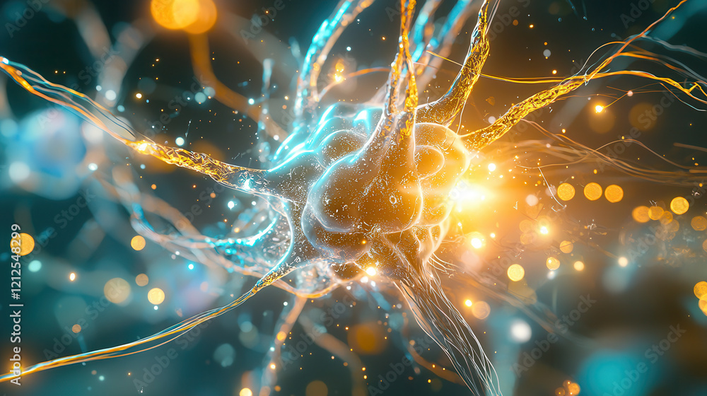 Poster glowing artistic representation of neural network, showcasing ai driven innovation and interconnecte