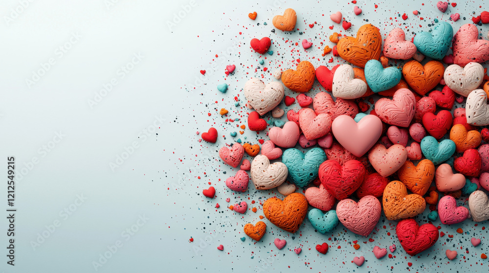 Poster romantic assortment of colorful hearts in various sizes and textures, creating joyful and vibrant at