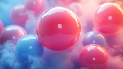 Floating pastel spheres illuminated by glowing light