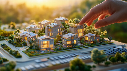 Modern sustainable neighborhood development architectural scale model display