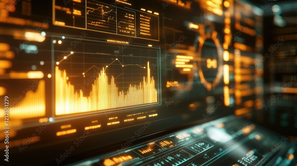 Poster elegant financial growth chart in d with golden bar graphs, dynamic rising arrows, and a glowing hig