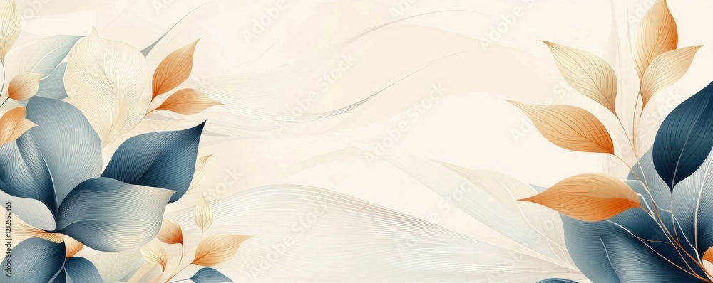 Poster modern and elegant abstract design with blue and orange leaf patterns