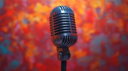 Vintage Microphone on Colorful Abstract Background