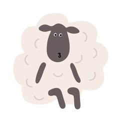 Cute Sitting Sheep Illustration with a Surprised Expression in Minimalist Style for Kids and Decor