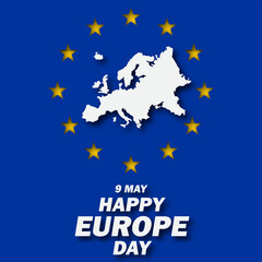 Europe Day is celebrated every year on May 9 to celebrate peace and unity throughout Europe. Vector illustration.  Paper Art and Paper Cut Out Concept.