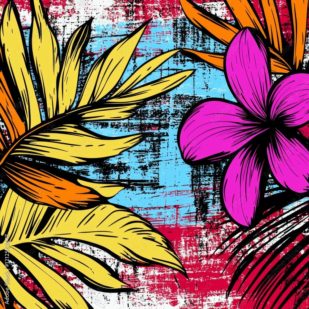 Poster abstract pattern of botanical leaves in a seamless design.