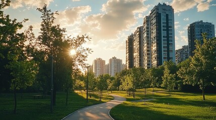 Obraz premium A modern city park in the center of the city, extracted from an apartment complex.