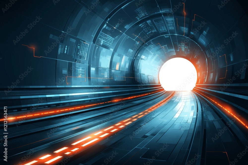 Aufkleber a smart city illuminated by light trails from-speed lines, representing the big data connection tech