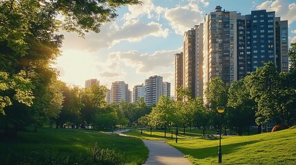Obraz premium A modern city park in the center of the city, extracted from an apartment complex.
