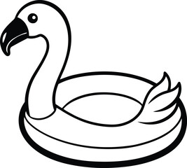 Beautiful flamingo with pool ring vector illustration, flamingo with pool ring silhouette vector art, flamingo with pool ring  line art vector design