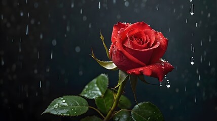 A red rose with water droplets on it's petals