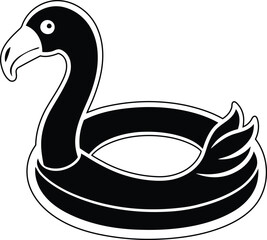 Beautiful flamingo with pool ring vector illustration, flamingo with pool ring silhouette vector art, flamingo with pool ring  line art vector design