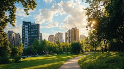 Obraz premium A modern city park in the center of the city, extracted from an apartment complex.