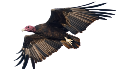 Turkey vulture flying, isolated on transparent background