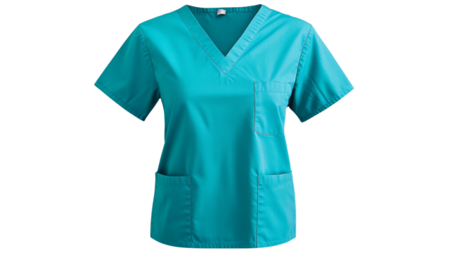 Turquoise scrub top medical attire stylish design, isolated on transparent background